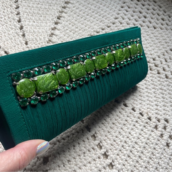 NWT Designer Evening Clutch Bag Emerald Green Vintage look - Picture 2 of 10